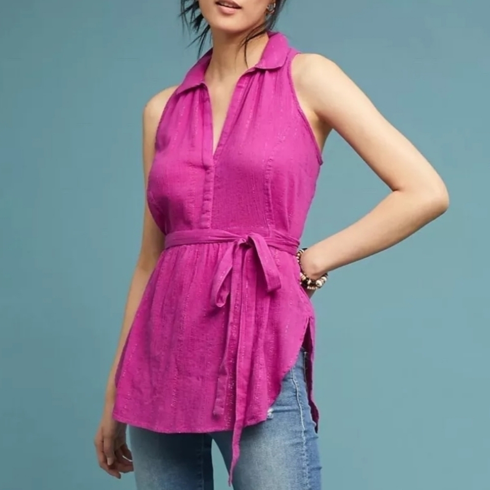 Anthropologie Maeve Batavia Sleeveless Tunic Tie Waist Top